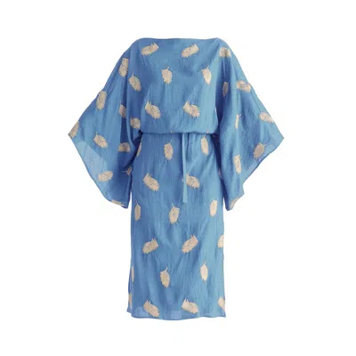 Paisie Women's Leaf Embroidered Kimono Sleeves Midi Dress In Blue