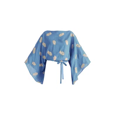 Paisie Women's Leaf Embroidered Kimono Sleeves Top In Blue