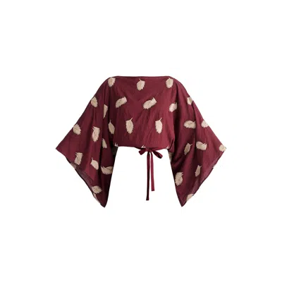 Paisie Women's Leaf Embroidered Kimono Sleeves Top In Burgundy In Red