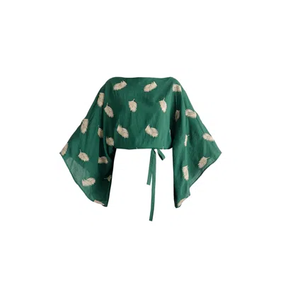 Paisie Women's Leaf Embroidered Kimono Sleeves Top In Green