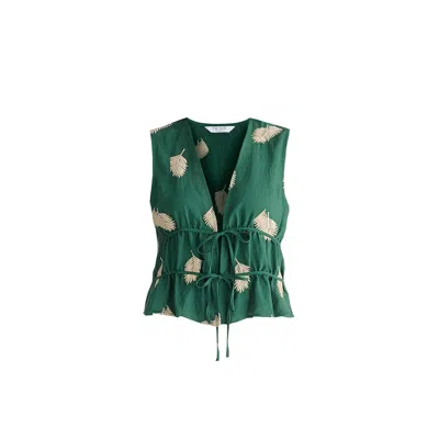 Paisie Women's Leaf Embroidered Tie Front Waistcoat In Green In Animal Print