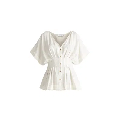 Paisie Women's Linen Blend Button Blouse In White