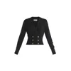 Paisie Women's Long Sleeve Knitted Button Wrap Top In Black In Black