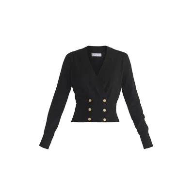 Paisie Women's Long Sleeve Knitted Button Wrap Top In Black
