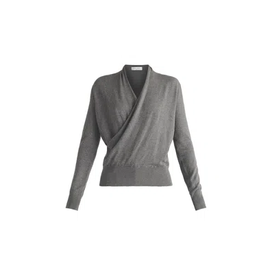 Paisie Women's Long Sleeve Knitted Wrap Top In Grey