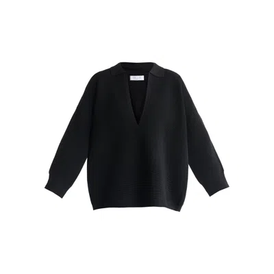 Paisie Women's Low Cut Polo Collar Ribbed Jumper In Black