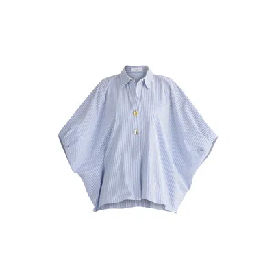 Paisie Women's Metallic Button Details Oversized Blouse In Blue Stripes