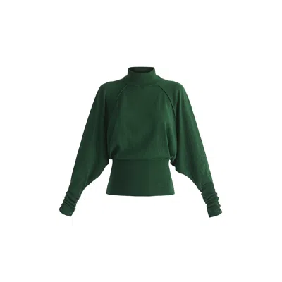 Paisie Women's Mock Neck Batwing Jumper With Ruched Cuffs In Green