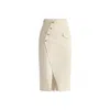 Paisie Women's Neutrals Asymmetric Midi Skirt With Button Details In Cream In White