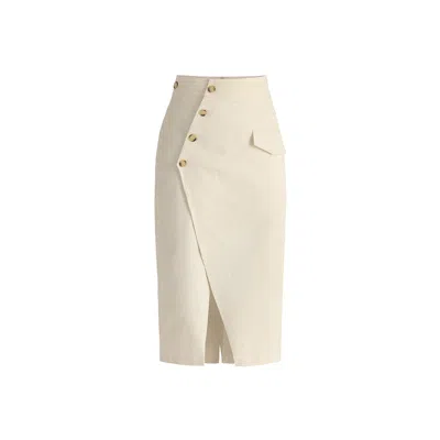 Paisie Women's Neutrals Asymmetric Midi Skirt With Button Details In Cream In White