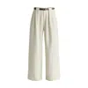 Paisie Women's Neutrals Belted Wide Leg Trousers With Box Pleats In Oatmeal In Black
