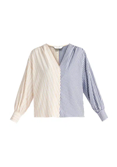 Paisie Women's Neutrals / Blue / White V-neck Shirt In Blue/white