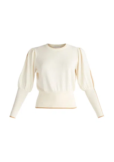 Paisie Women's Neutrals Contrast Colour Edge Knitted Top In Cream In White