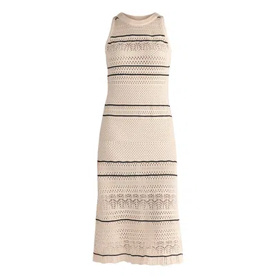 Paisie Women's Neutrals Contrast Detail Pointelle Knitted Dress In Beige