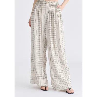 Paisie Women's Neutrals Front Pleats Detail Wide Leg Trousers In Oatmeal And Black