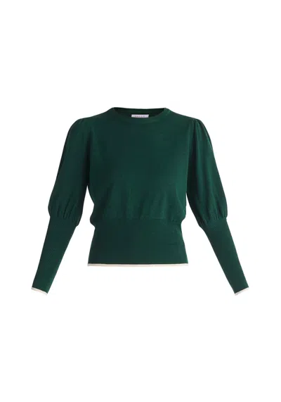 Paisie Women's Neutrals / Green Contrast Colour Edge Knitted Top In Dark Green