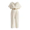 Paisie Women's Neutrals Linen Blend Button Jumpsuit In Oatmeal