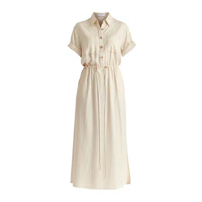 Paisie Women's Neutrals Linen Blend Shirt Dress With Stitch Details In Oatmeal In Yellow