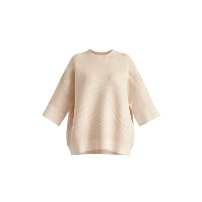 Paisie Women's Neutrals Mock Neck Cropped Sleeve Ribbed Jumper In Beige
