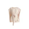 Paisie Women's Neutrals Round Neck Cape Top With Belt In Taupe
