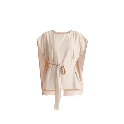 Paisie Women's Neutrals Round Neck Cape Top With Belt In Taupe