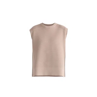 Paisie Women's Neutrals Side Slit Sleeveless Ribbed Jumper In Almond In Brown