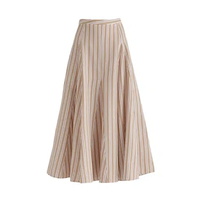 Paisie Women's Neutrals Striped Flared Maxi Skirt With Godet Paneling In Beige Stripes
