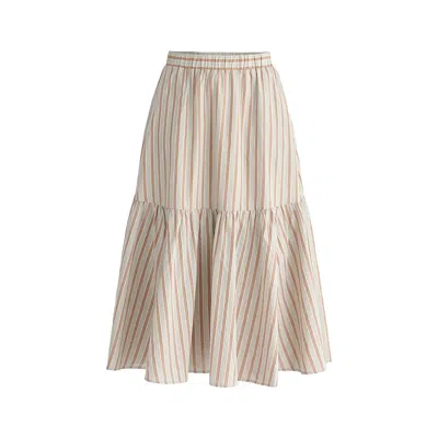 Paisie Women's Neutrals Tiered Striped Midi Skirt In Taupe And Green