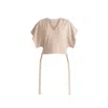 Paisie Women's Neutrals V-neck Side Tie Top With Batwing Sleeves In Taupe