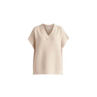 Paisie Women's Neutrals V-neck Sleeveless Ribbed Jumper In Beige