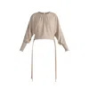 Paisie Women's Neutrals Waist Tie Top With Shirred Cuffs In Cream In White