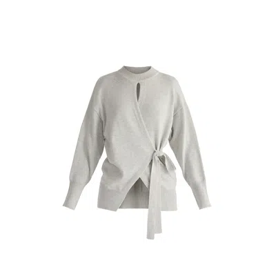 Paisie Women's Open Front Mock Neck Wrap Jumper In Light Grey