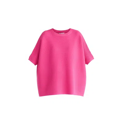 Paisie Women's  Short Sleeve Ribbed Jumper In Hot Pink