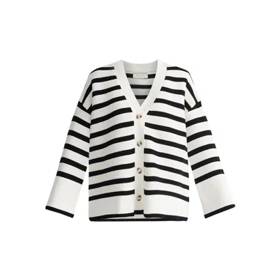 Paisie Women's  Striped Ribbed Cardigan In White & Black