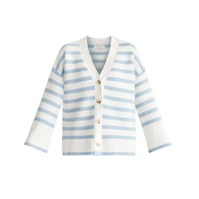 Paisie Women's  Striped Ribbed Cardigan In White & Light Blue In Blue/white