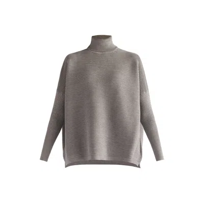 Paisie Women's  Turtleneck Ribbed Jumper In Light Grey