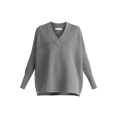 Paisie Women's  V-neck Ribbed Jumper In Grey