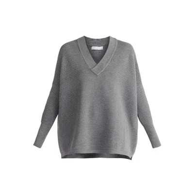 Paisie Women's  V-neck Ribbed Jumper In Grey In Gray