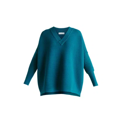 Paisie Women's  V-neck Ribbed Jumper In Ocean Blue