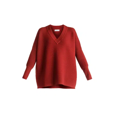 Paisie Women's  V-neck Ribbed Jumper In Red