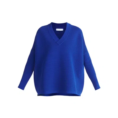 Paisie Women's  V-neck Ribbed Jumper In Royal Blue