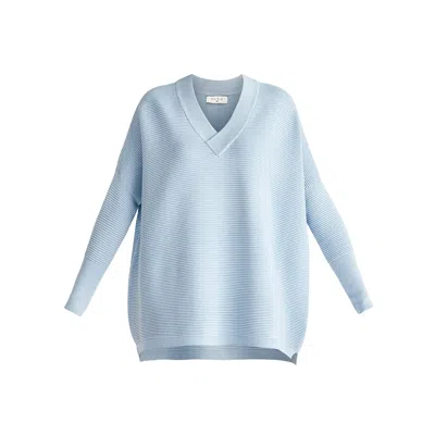 Paisie Women's  V-neck Ribbed Jumper In Sky Blue