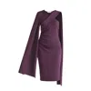 Paisie Women's Pink / Purple Asymmetric Draped Cape Sleeve Dress In Midnight Plum In Pink/purple