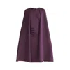 Paisie Women's Pink / Purple Cape Sleeves Dress With Waist Details In Midnight Plum In Pink/purple