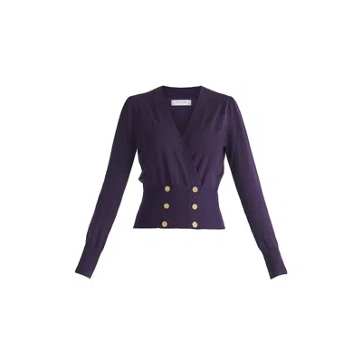 Paisie Women's Pink / Purple Long Sleeve Knitted Button Wrap Top In Midnight Plum In Pink/purple