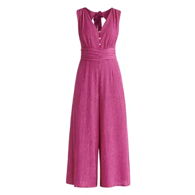 Paisie Women's Pink / Purple Textured Back-tie Jumpsuit In Pink In Pink/purple