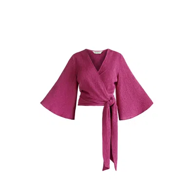 Paisie Women's Pink / Purple Textured Wrap Kimono Blouse In Pink In Pink/purple