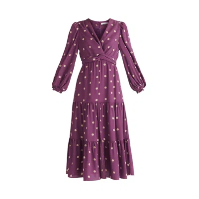 Paisie Women's Pink / Purple Tiered Hem Polka Dot Dress In Purple And Cream In Pink/purple