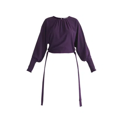 Paisie Women's Pink / Purple Waist Tie Top With Shirred Cuffs In Midnight Pulm In Pink/purple