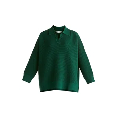 Paisie Women's Polo Collar Ribbed Jumper In Dark Green